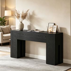 Tavolo Consolle Lungo in Teak Stile Industriale Moderno per Ingresso, Corridoio, Appartamento, Hotel - Tavolino Rustico in Marmo Stile Wabi-Sabi per Arredamento Casa - Product Image 5