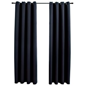 2 pezzi 54 "x 63" tende oscuranti con anelli in tessuto nero per mantovane e rivestimenti per finestre - Product Image 2