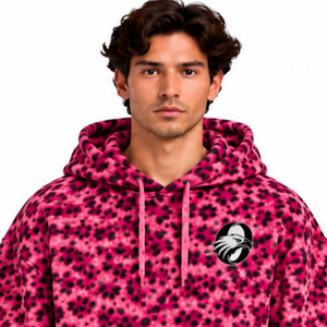 Hot Pink <b>Leopard</b> <b>Print</b> <b>Hoodie</b> Oversized Pullover Streetwear Sweatshirt Heavyweight Fleece Drawstring Casual Fashion Top - Product Image 3