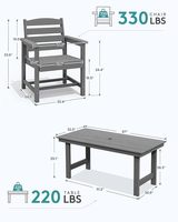 Ensemble de salle à manger moderne pour patio, table rectangulaire en HDPE 5 pièces avec trou pour parasol et 4 chaises, gris