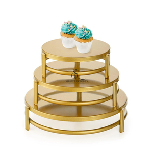 Modern Style Gold Metal <b>Cupcake</b> Display Stand Set Of 3. Sleek Minimalist Luxury Design Tripod Cake Stand For Catering & Events - Product Image 1