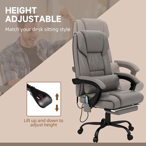 Sedia da Ufficio Direzionale Ergonomica con Schienale Alto in Pelle PU, 6 Punti di Vibrazione, Altezza Regolabile, Telecomando, Grigia - Product Image 5