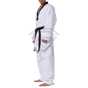 Uniforme de Taekwondo blanc pour homme, 100% coton respirant, coupe classique, vêtements d'arts martiaux pour adultes, ceinture noire incluse, prix avantageux - Product Image 2