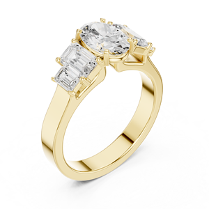 Anillo de Compromiso de Diamantes de Corte Ovalado de Lujo con Piedras Laterales de Esmeralda, Anillo de Novia de Oro Sólido para Mujer - Product Image 2