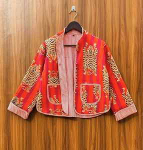 Quilted Kantha Cotton <b>Jacket</b> Floral Hand Block Printed <b>Reversible</b> Boho Women Tie Up Short <b>Jacket</b> Lightweight Outerwear - Product Image 2