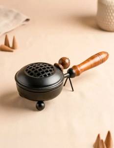 Stainless Steel Bakhoor <b>Burner</b> Charcoal Holder Pan Acacia Wood Handle Indian Incense <b>Burner</b> Oud Madkhan Aromatic Hand-made - Product Image 2