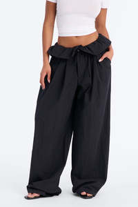 Pantalon large pour femme avec taille paperbag et cordon de serrage, coupe décontractée, tissé, OEM, marque privée, pantalon homme - Product Image 3