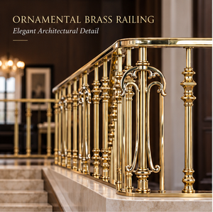 Ornamental Gold Tone Metal Staircase <b>Railing</b> with Decorative Arched Scroll Balusters for Classic Luxury Interiors - Product Image 1