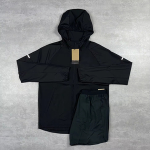 Conjunto de Chaqueta con Capucha, Pantalones Cortos y Camiseta de Trabajo, Unisex, Transpirable, de Poliéster, en Verde Menta y Negro - Product Image 3