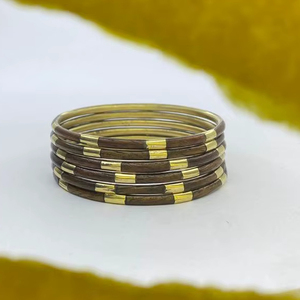 Luxury Wooden <b>Bangles</b> with Rectangular Brass Metal Inlay Blocks Bohemian Style Stackable Collection Resin Crafts - Product Image 1
