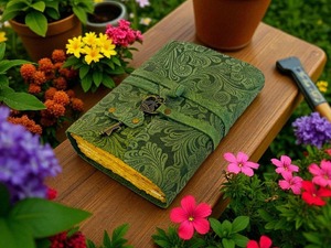 Embossed Flower <b>Leather</b> JournaDeckle Edge Paper - Product Image 3
