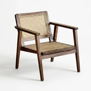 Fauteuil vintage en rotin avec dossier et assise tressés, élégant fauteuil d'appoint de style mid-century pour salon et maison - Product Image 1