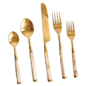 Luxury Handmade Gold Plated Stainless Steel Cutlery Set With White Resin <b>Handle</b> Flatware For Home Hotel & Restaurant Use - Product Image 1