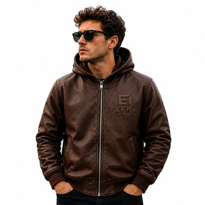 Luxury Style Unisex Embossed PU Leather Hoodie <b>Jacket</b> | Premium Full Zip Hooded Bomber Winter <b>Rhinestone</b> Design - Product Image 3