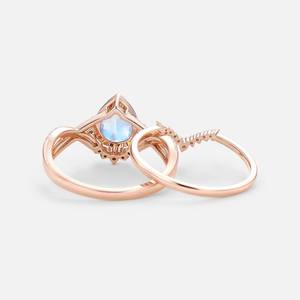 แหวนแต่งงานมูนสโตนธรรมชาติสุดหรู ดีไซน์วินเทจแบบอินฟินิตี้ ประดับเพชรแบบเบเซล ชุบทอง 14K - Product Image 5