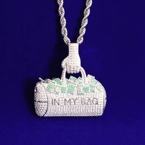 Colgante de Bolsa de Dinero con Incrustaciones de Moissanita, Chapado en Rodio, Plata, Estilo Hip Hop, Joyería para Hombre - Product Image 4