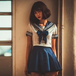 Conjunto de Cosplay con Top Corto y Falda Plisada, Uniforme Escolar, Vestido con Camisa de Manga Larga y Falda Plisada, Traje de Marinera para Mujer - Product Image 2