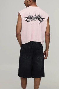 Custom Oversized Sleeveless <b>Waffle</b> Knit T <b>Shirt</b> Men Streetwear Cropped Muscle Tank Top Cotton Summer Casual Vest - Product Image 2