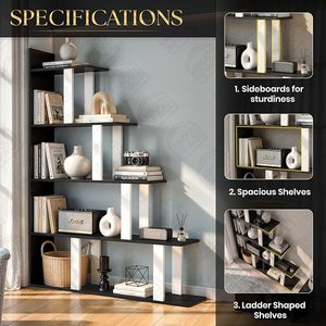 <b>Modern</b> Step <b>Shelf</b> Bookcase 5 Tier 120cm Wide Space Saving Living Room Furniture - Product Image 4