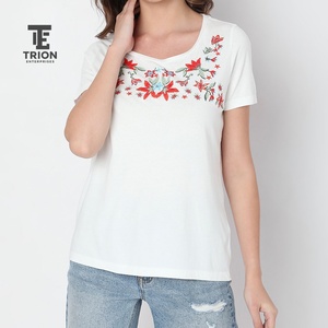 Pakistan Made Custom Size Breathable Eco-Friendly Anti-Wrinkle Quick Dry 100% Cotton Woven Fabric Women's Casual Short T-<b>Shirts</b> - Product Image 4