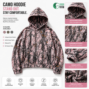 Sudadera con Capucha de Camuflaje Personalizada Unisex, Estampado de Camuflaje Rosa, Corte Holgado, Estilo Urbano, para Usar en Todas las Estaciones - Product Image 1
