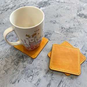 Genuine Leather Coasters Sleek Modern Design Square Wine Glass <b>Mat</b> Water Resistant Dining Table Placemats LC-0013 - Product Image 4