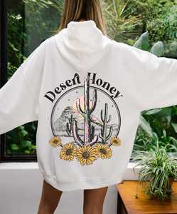 Sweat-shirt à capuche graphique Desert Honey, style Western Boho Cactus, imprimé personnalisé, respirant toute la journée, pour femme, vêtement d'hiver, OEM/ODM - Product Image 1