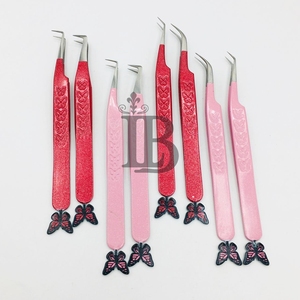 แหนบต่อขนตาสแตนเลสแบบยั่งยืน ดีไซน์ผีเสื้อ สีชมพูและสีแดง รุ่นยอดนิยม - Product Image 2