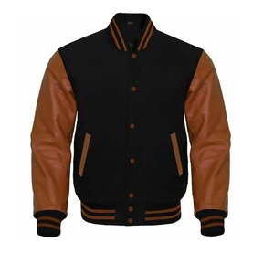 <b>Men's</b> Red Blue Varsity <b>Jacket</b> PU <b>Leather</b> Sleeve Preppy Style Turn-down Collar Button Closure Autumn Wear - Product Image 1
