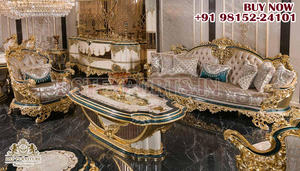 Juego de sofá de madera de teca de 8 plazas tallado pesado clásico juego de sofá pulido dorado de madera de teca de lujo para sala de estar sofá tallado de gama alta - Product Image 3