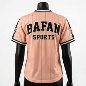 Womens Baseball Jersey 190 GSM High Quality Polyester Moisture Wicking <b>Peach</b> Pinstripe Sublimation Logo Women Baseball Jersey - Product Image 2
