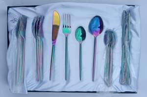 Ensemble de couverts en acier inoxydable plaqué, vente en gros du fabricant, avec cuillère à paille, fourchette et pochette à couverts, durable et réutilisable - Product Image 2