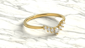 Bague de mariage de luxe en or 18 carats avec diamants ronds gradués en forme de V, bague de mariage superposable incurvée, bijoux fins pour femmes - Product Image 3