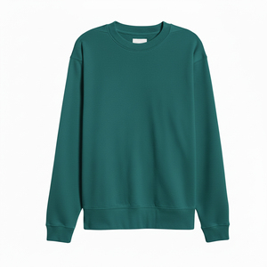Sudadera Unisex de Cuello Redondo, Estilo Holgado, Felpa Francesa, Color Verde Sólido, Informal, Otoñal, Tejida, Manga Larga, Corte Regular - Product Image 1
