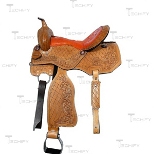 Silla de montar western de cuero con estructura de plástico y herrajes de latón, equipo de equitación duradero y de primera calidad - Product Image 1