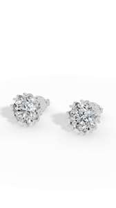 Clous d'oreilles de luxe en or 10K avec diamants de laboratoire ronds brillants taillés à la main, certifiés IGI - Product Image 2