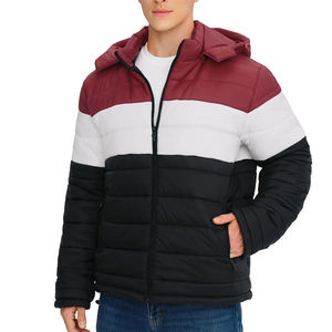 Men's <b>Burgundy</b> <b>Puffer</b> <b>Jacket</b> Solid Color Polyester Shell Windproof Zipper Closure Casual Winter Outerwear Regular Fit - Product Image 5