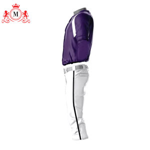 Ensemble uniforme de baseball pour homme, maillot violet avec empiècements blancs et pantalon blanc, matière polyester respirante pour adultes - Product Image 3