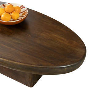 Mesa de Centro de Madera de Mango Sólida con Tapa Ovalada Gruesa y Bordes Suaves, Base de Pedestal Resistente, para Hogar, Oficina, Restaurante, Centro Comercial - Product Image 3