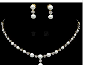 Ensemble de collier de créateur en or blanc avec perle blanche Ensemble de collier en pierre magnifique pour la fête de mariage - Product Image 2