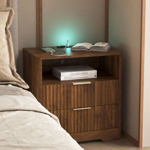 Smart Wood Nightstand with <b>Charging</b> Station and Night Light Bedroom Storage Cabinet <b>Bedside</b> <b>Table</b> - Product Image 1