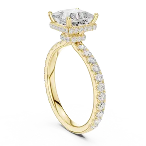 Anillo de compromiso con un diamante de laboratorio de corte princesa de 1.5 quilates, oro sólido de 18 quilates, halo oculto, banda unisex de lujo. - Product Image 2
