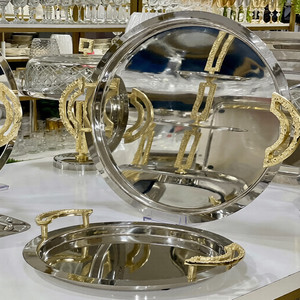 Metal <b>Large</b> Rounded Cupcake Serving <b>Tray</b> Glossy Silver Plating Top Quality Creative <b>Tray</b> With Attractive Handle - Product Image 1