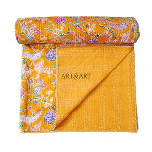 Edredón Kantha Hecho a Mano en India, 100% Algodón, Diseño Floral con Estampado a Bloque, 220g de Peso de Tela, Alta Calidad ART&ART - Product Image 6