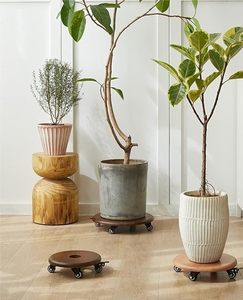Chariot à plantes en bois robuste avec roues, déplaceur de pots ronds, chariot à plantes pour pots d'intérieur et d'extérieur - Product Image 2