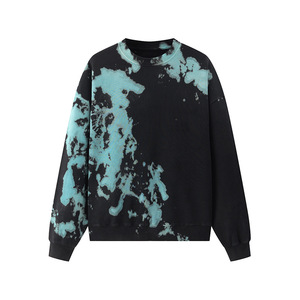 Sweat-shirt à col rond tie-dye unisexe, pull tricoté oversize décontracté, motif noir et vert sarcelle, manches classiques, pour l'automne - Product Image 1