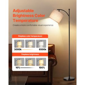 Lampadaire moderne avec télécommande, intensité réglable et température de couleur ajustable, interrupteur au pied inclus - Product Image 3
