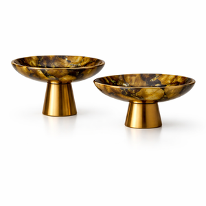 Cuencos Decorativos de Mármol Marrón y Amarillo con Base Dorada, Elegantes Cuencos Decorativos para el Hogar, Centro de Mesa para Comedor, Cuenco de Mármol de Lujo - Product Image 1