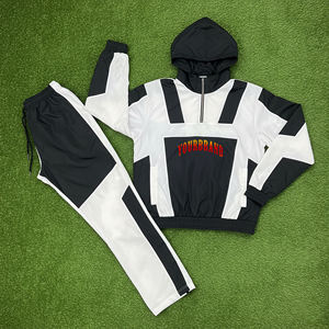 Custom Logo Unisex Tracksuit Full <b>Zip</b> <b>Hooded</b> Sporty Regular Fit Color Blocking 2 Piece Set Autumn Wear Breathable Polyester - Product Image 1