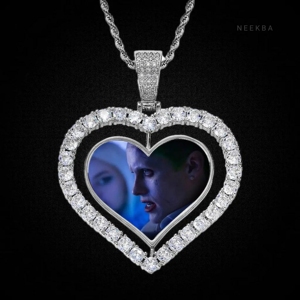 Iced Out Custom Heart Picture Pendant - 925 Sterling Silver Moissanite Custom Photo Pendant Personalized <b>Memory</b> Photo Pendant - Product Image 1